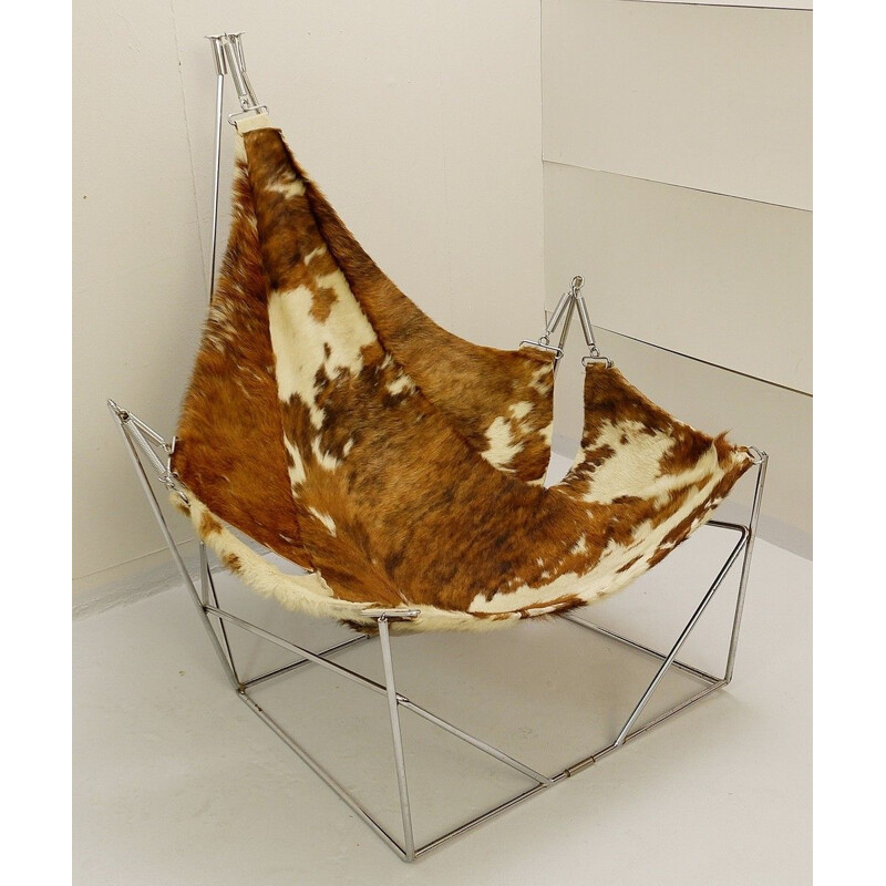 Vintage cowhide leather armchair, Odile Mir, France, 1972s