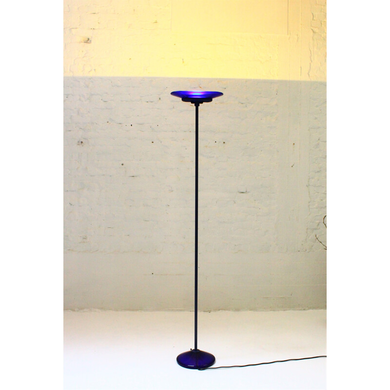 Vintage blue glass floor lamp "Jill" by Arteluce, 1980s