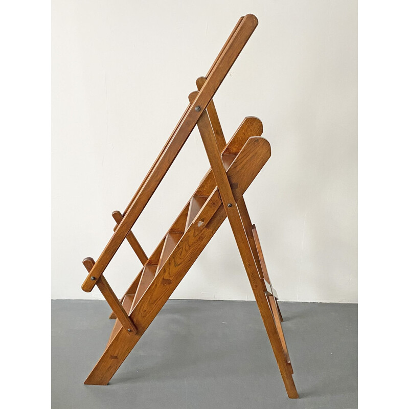 Vintage Library Manager Ladder Brown Beech Wood, France, 1970s