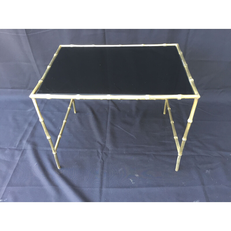 Vintage glass and faux bamboo side table by Maison Bagues