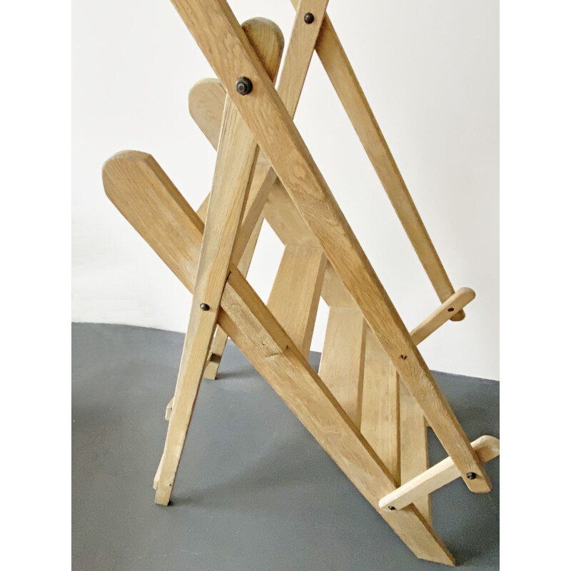 Vintage beech Wood Library Manager Ladder, France 1970s