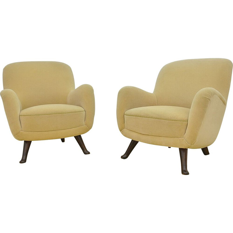 Pair of vintage velours armchairs by Berga Mobler