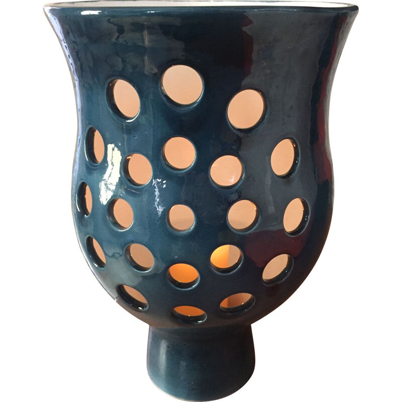 Vintage ceramic vase with candle holder by Gérard Paturel