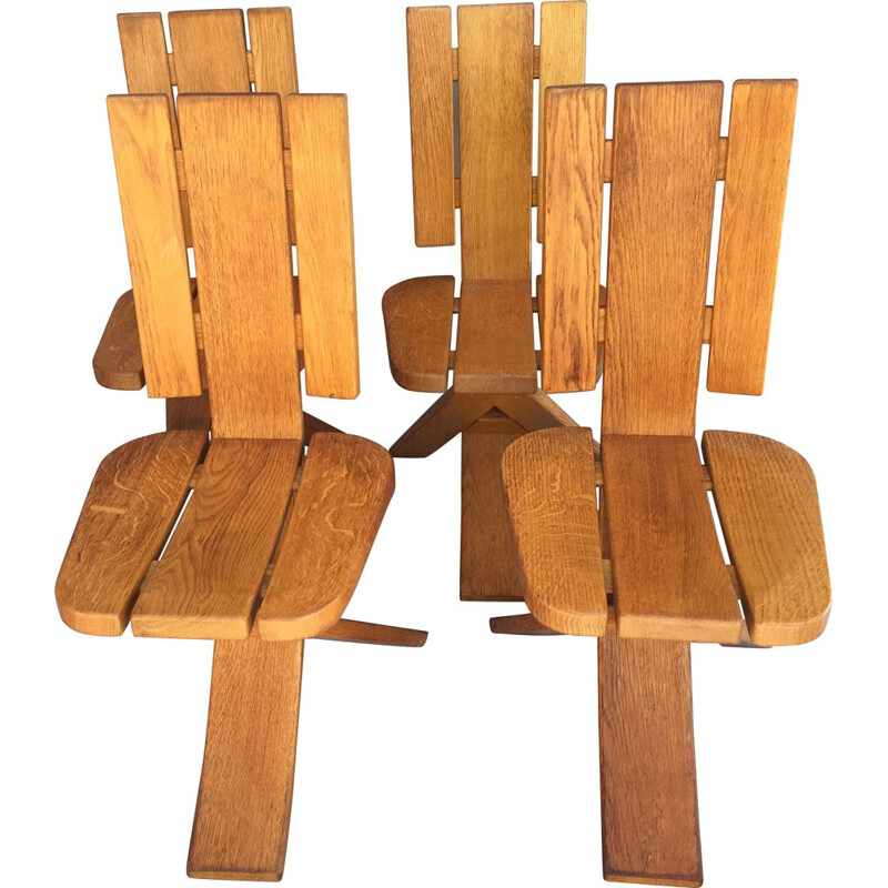Set di 4 sedie vintage in olmo massiccio con gambe a treppiede