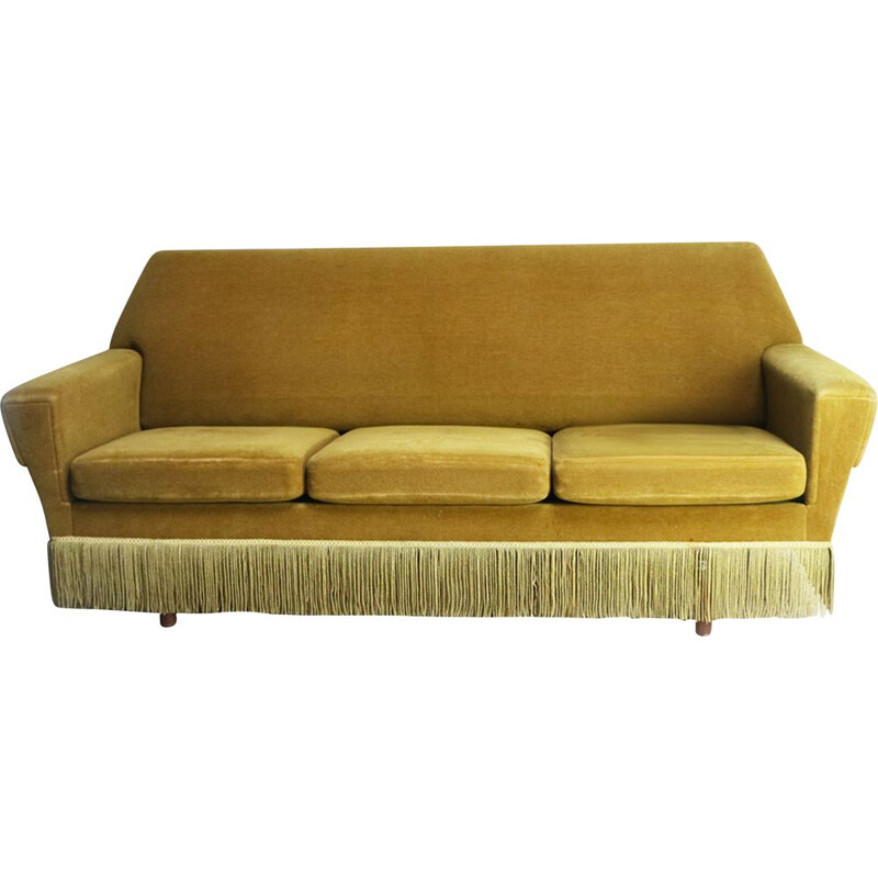 Vintage gold velvet sofa, Denmark, 1950s