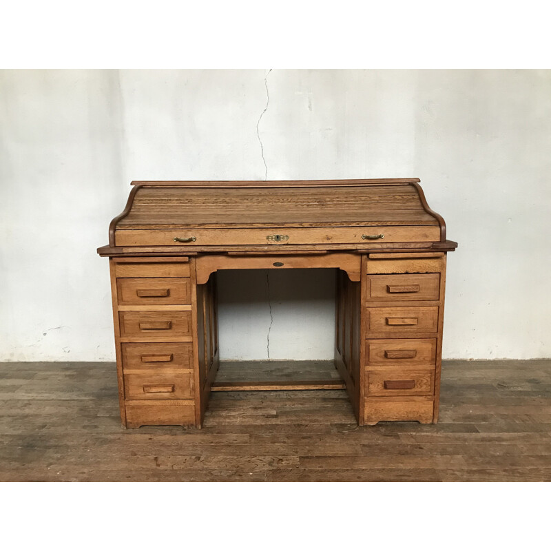 Vintage light solid oak desk, 1930-40s