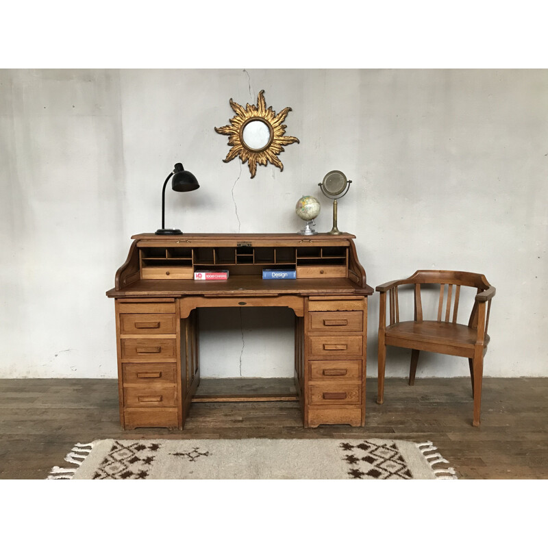 Vintage light solid oak desk, 1930-40s