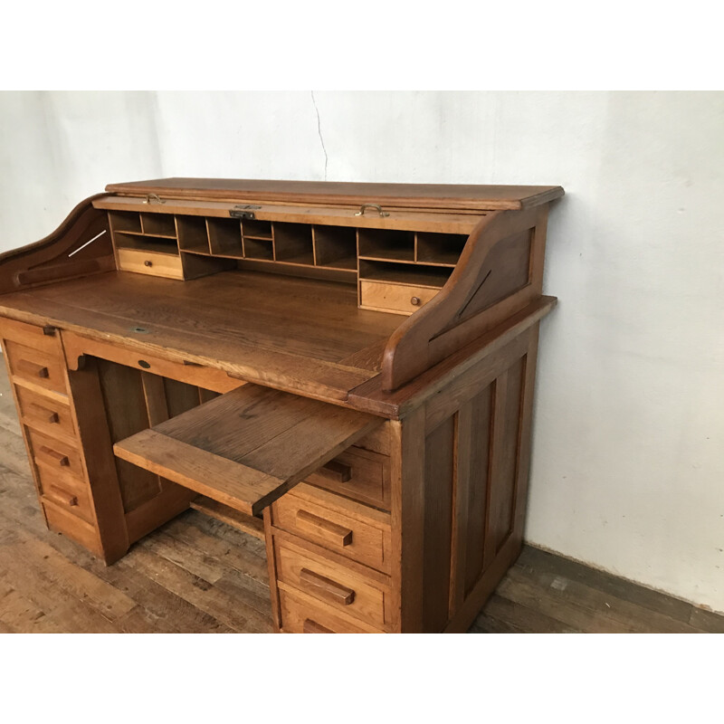 Bureau vintage en chêne massif clair, 1930-40