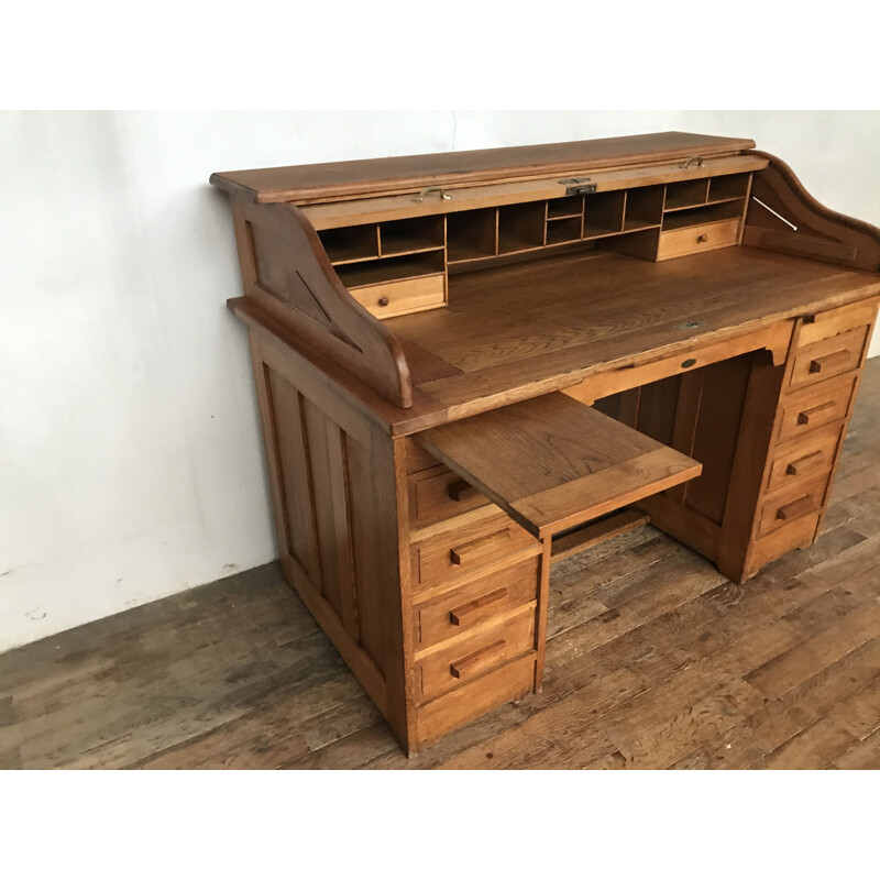 Vintage light solid oak desk, 1930-40s