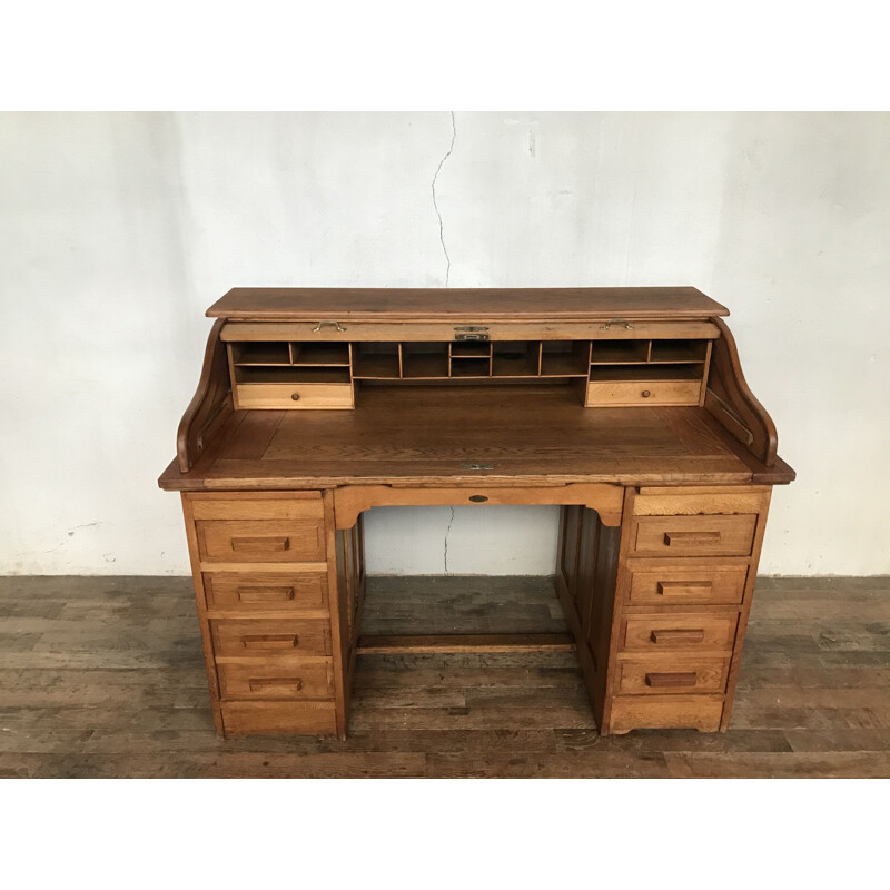 Vintage light solid oak desk, 1930-40s