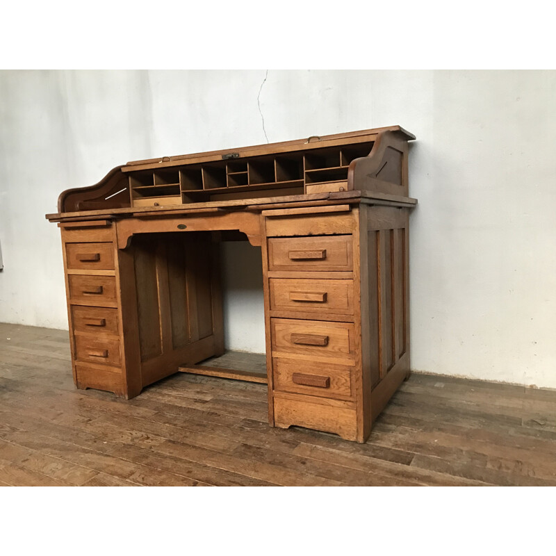 Vintage light solid oak desk, 1930-40s