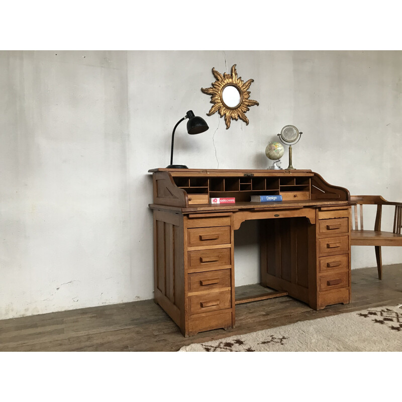 Vintage light solid oak desk, 1930-40s