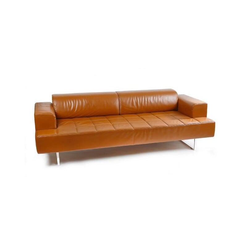 Large Poltrona Frau "quadra" sofa in leather, Pierluigi CERRI - 1995