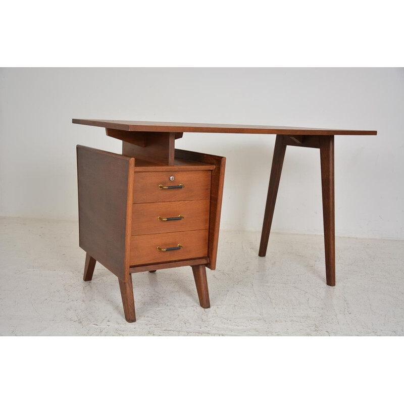 Bureau vintage en chêne, France, 1950