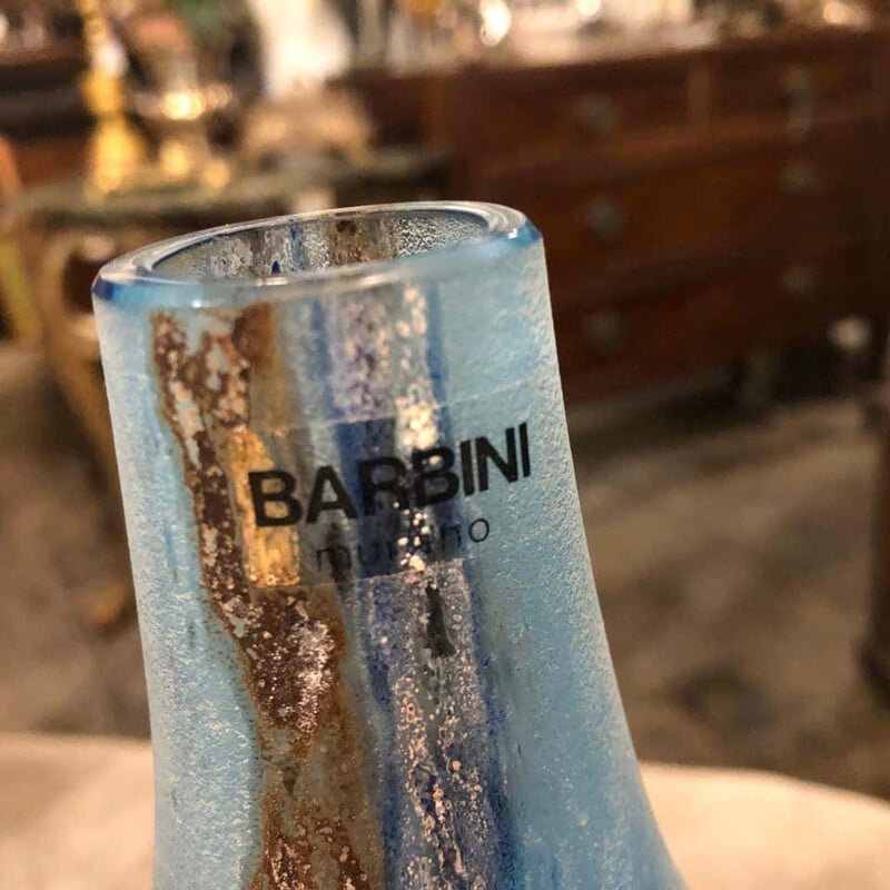 Vintage "Scavo" Blue Murano Glass Vase by Alfredo Barbini, 1970s