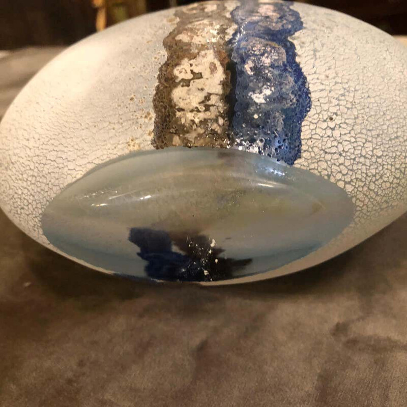 Vase Vintage "Scavo" en verre de Murano bleu d'Alfredo Barbini, 1970