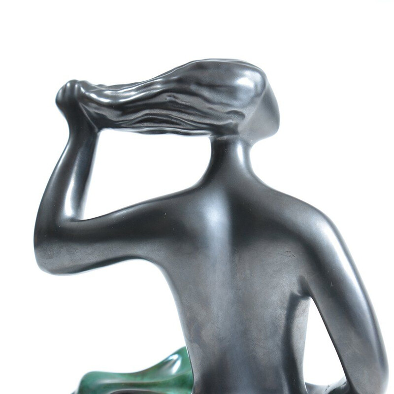 Statue vintage en céramique à glaçure métallique de Keramia, Tchécoslovaquie, 1960