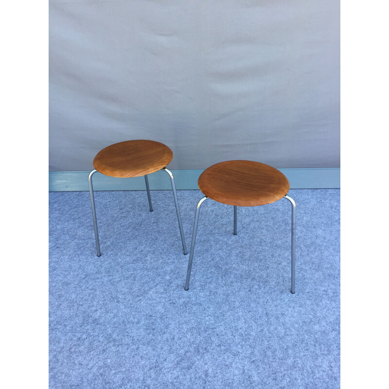 Pairs of vintage teak stools by Arne Jacobsen