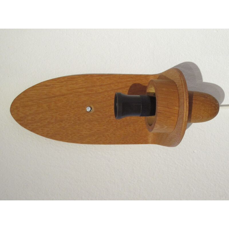 Vintage Scandinavian wall light in oak and opal glass