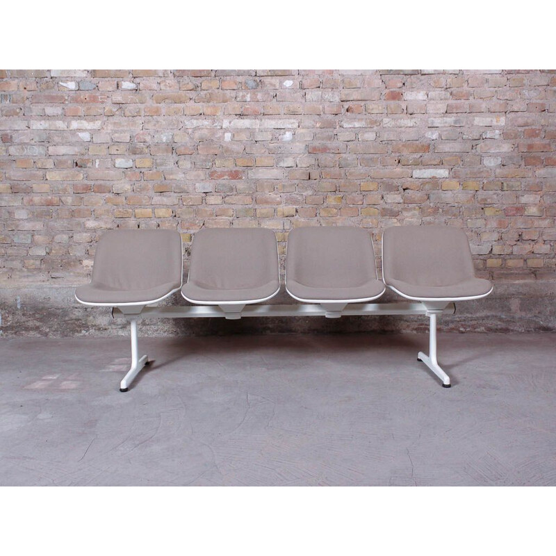 Vintage airport bench in white steel and cream fabric, 1980s