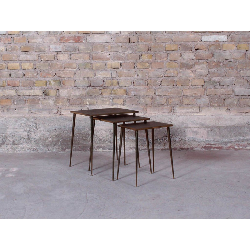 Set of 3 vintage nesting tables with compass feet, 1960s