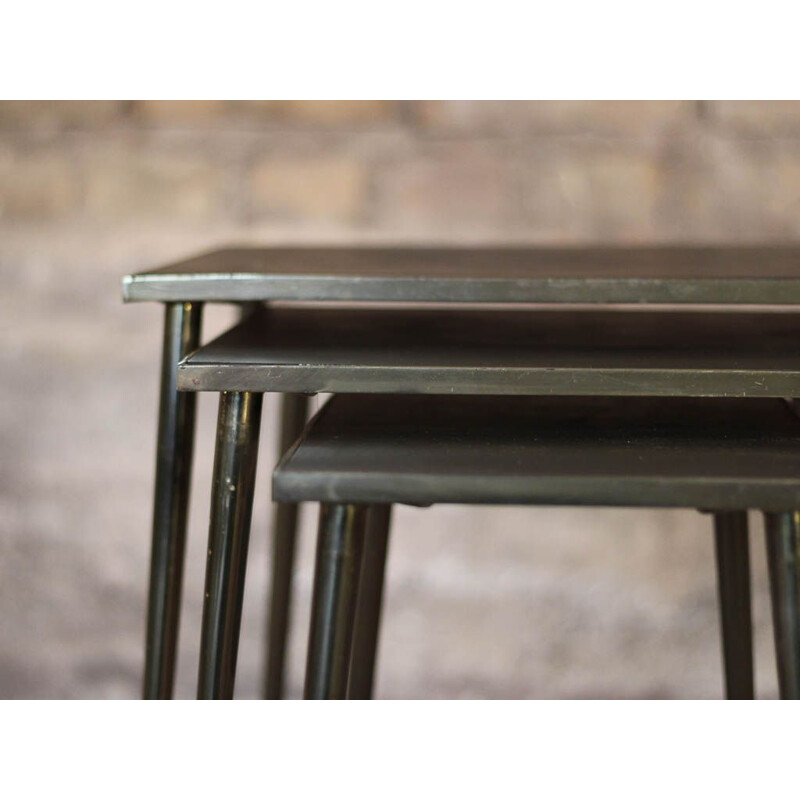 Set of 3 vintage nesting tables with compass feet, 1960s