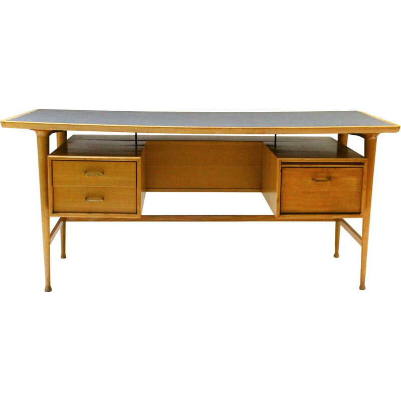 Vintage double-sided elm wood desk, 1970d