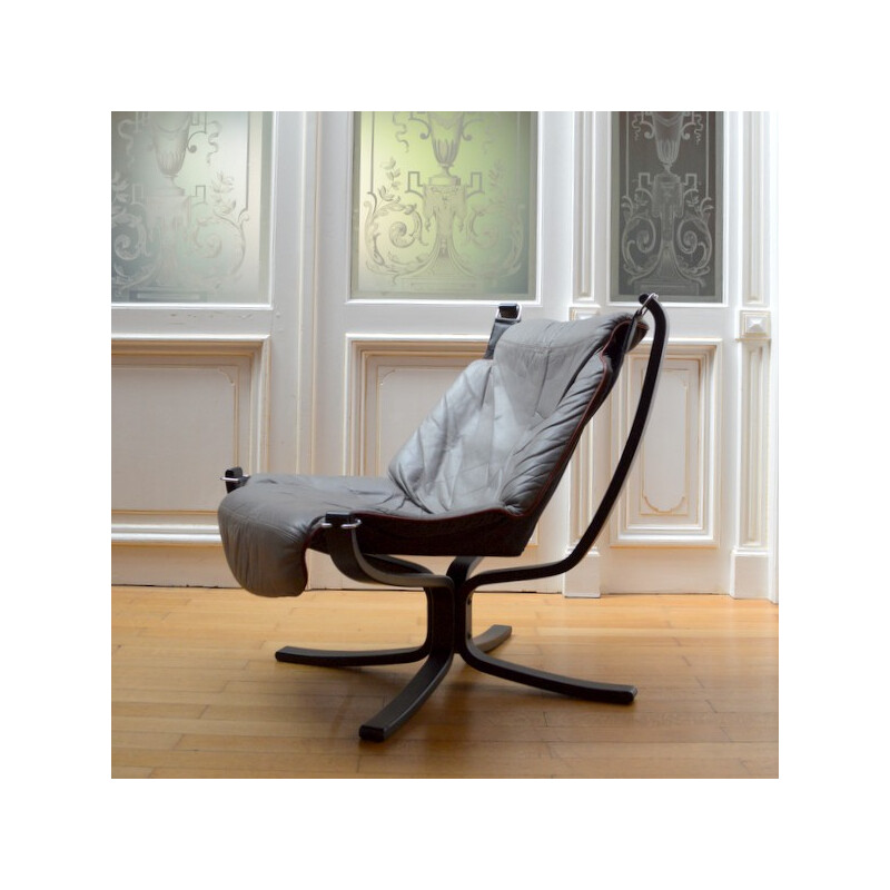 Scandinavian Vatne Møbler " Falcon" lounge chair in grey leather, Sigurd RESSELL - 1960s