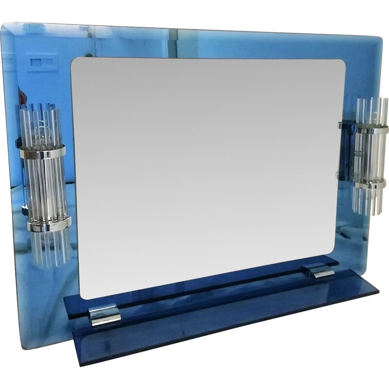 Vintage blue glass mirror, 1980s