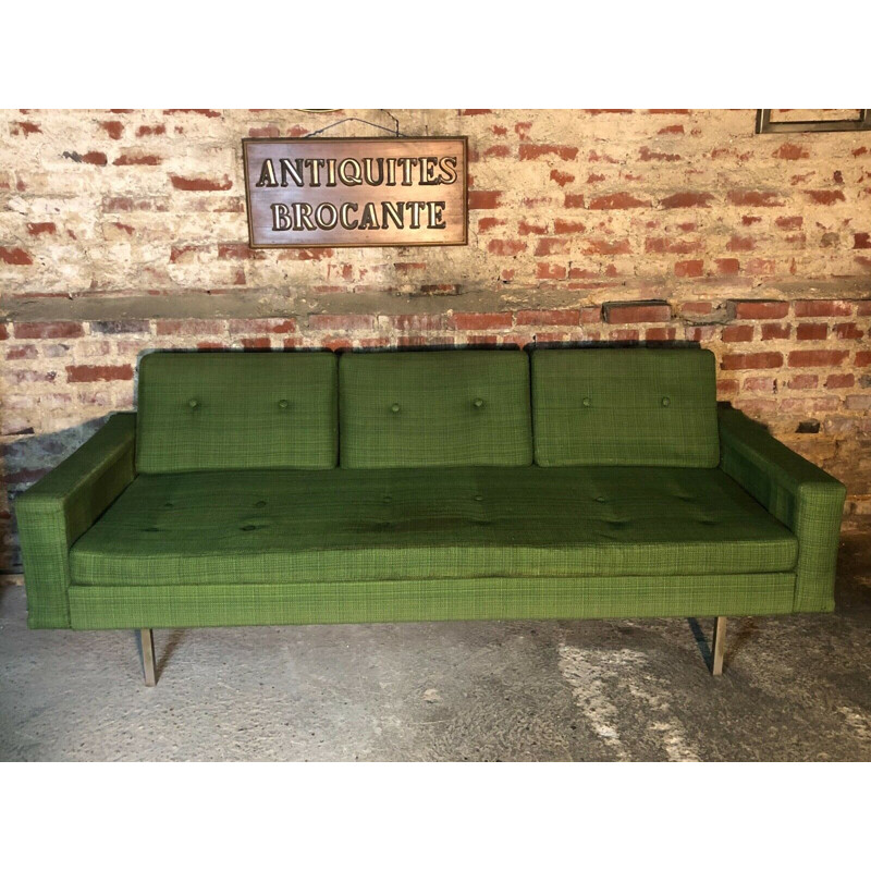 Vintage lounge set in green woolly cotton fabric by Florence Knoll, 1960s