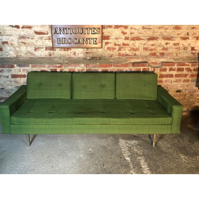 Vintage lounge set in green woolly cotton fabric by Florence Knoll, 1960s