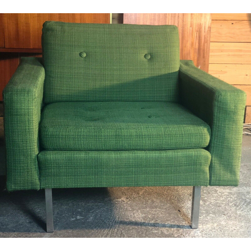 Vintage lounge set in green woolly cotton fabric by Florence Knoll, 1960s