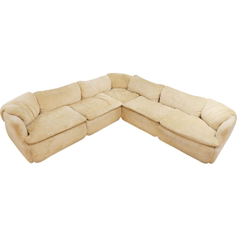 Vintage "Confidential" beige velvet sofa by Alberto Rosselli, Italy, 1970s