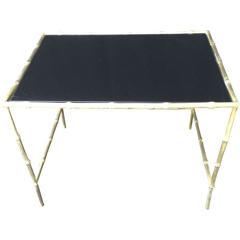 Vintage glass and faux bamboo side table by Maison Bagues