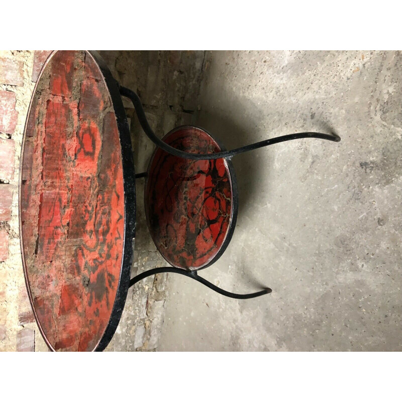 Vintage iron side table with glass top, 1970s