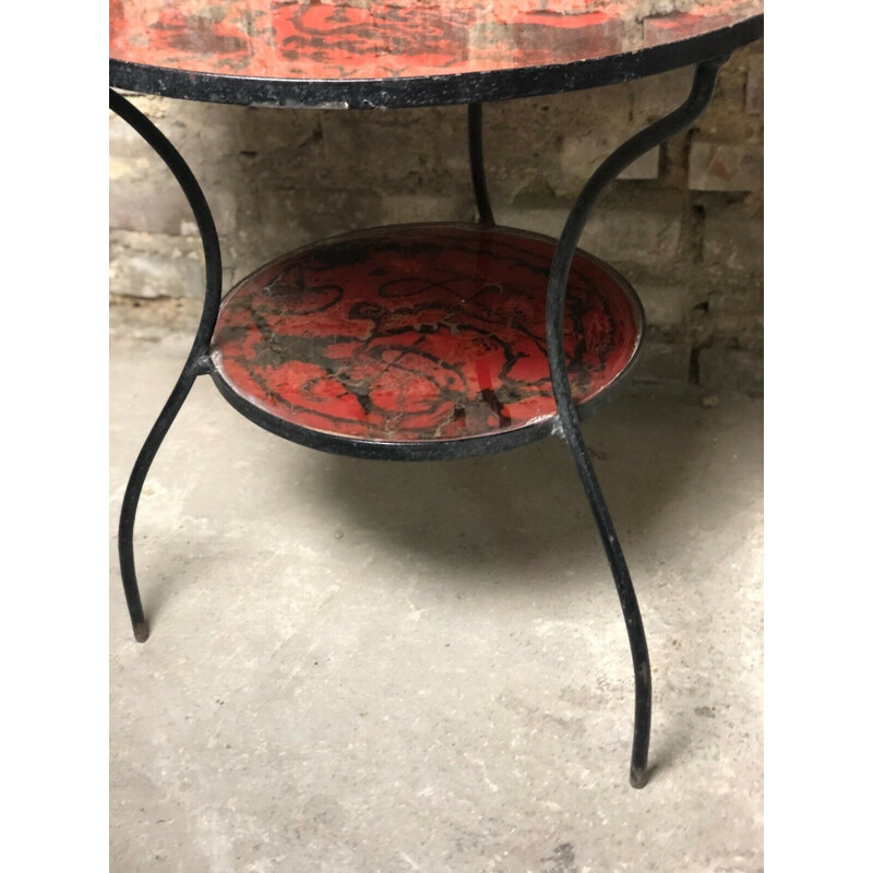 Vintage iron side table with glass top, 1970s