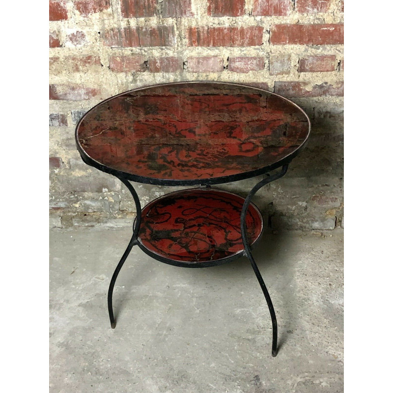 Vintage iron side table with glass top, 1970s