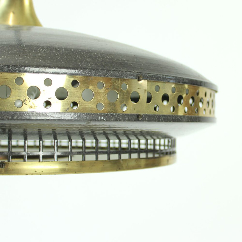 Vintage Ceiling Light In Black Metal and Brass, Czechoslovakia, 1970s