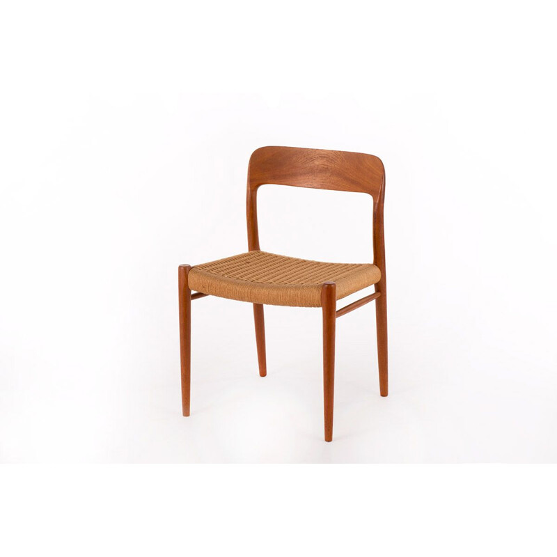 Vintage teak and paper cord chair model 75 by Niels Otto Møller, 1950s