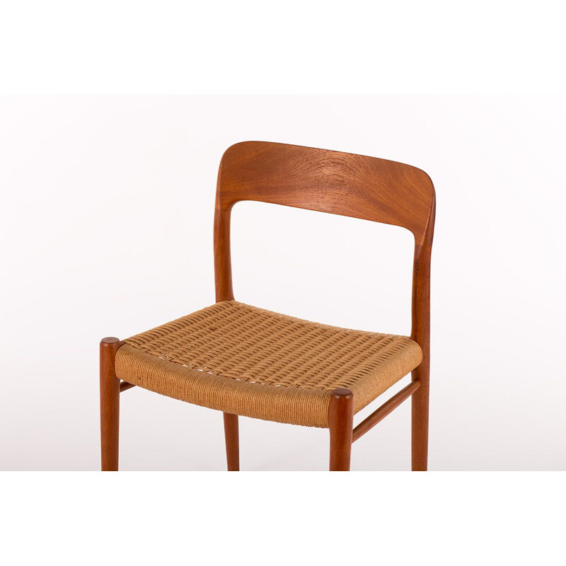 Vintage teak and paper cord chair model 75 by Niels Otto Møller, 1950s