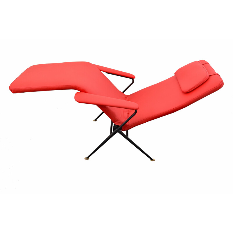 Chaise longue roja vintage, Italia, 1950