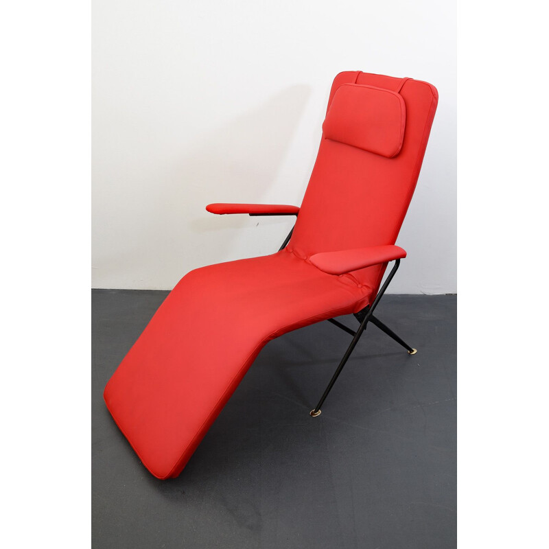 Chaise longue roja vintage, Italia, 1950