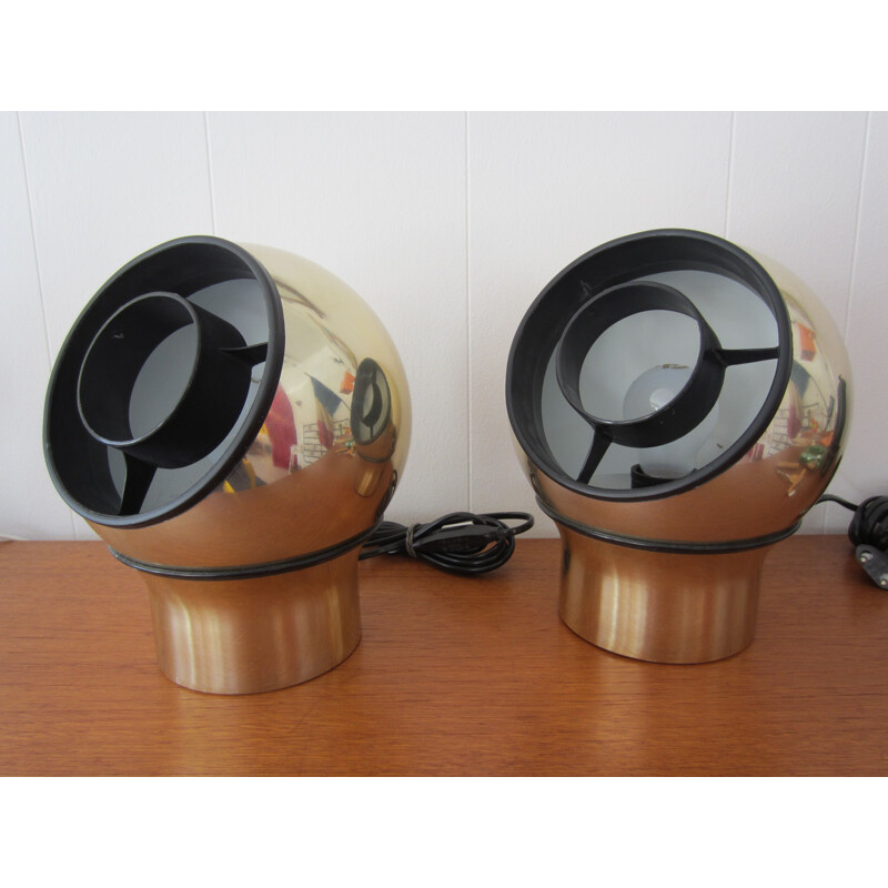 Pair of vintage gold metal wall lights "Hemi Klot 3", 1970s