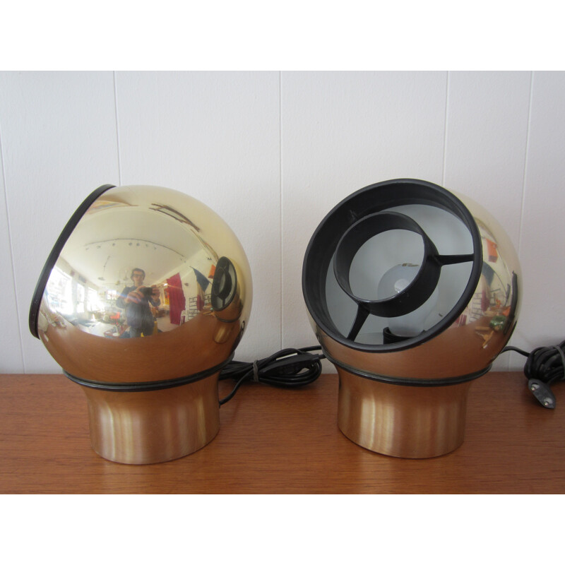 Pair of vintage gold metal wall lights "Hemi Klot 3", 1970s