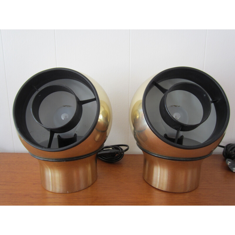 Pair of vintage gold metal wall lights "Hemi Klot 3", 1970s