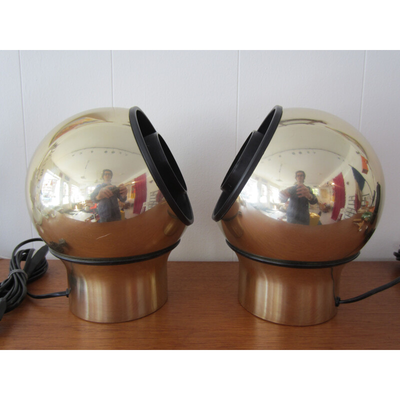 Pair of vintage gold metal wall lights "Hemi Klot 3", 1970s