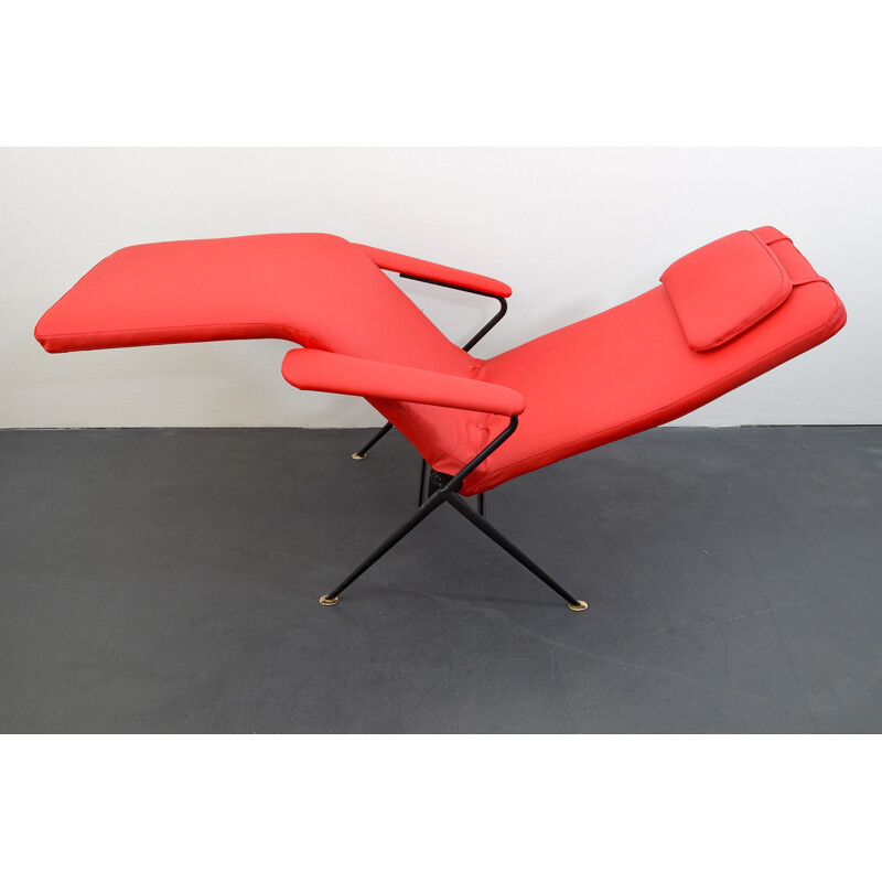 Chaise longue rossa d'epoca, Italia, 1950