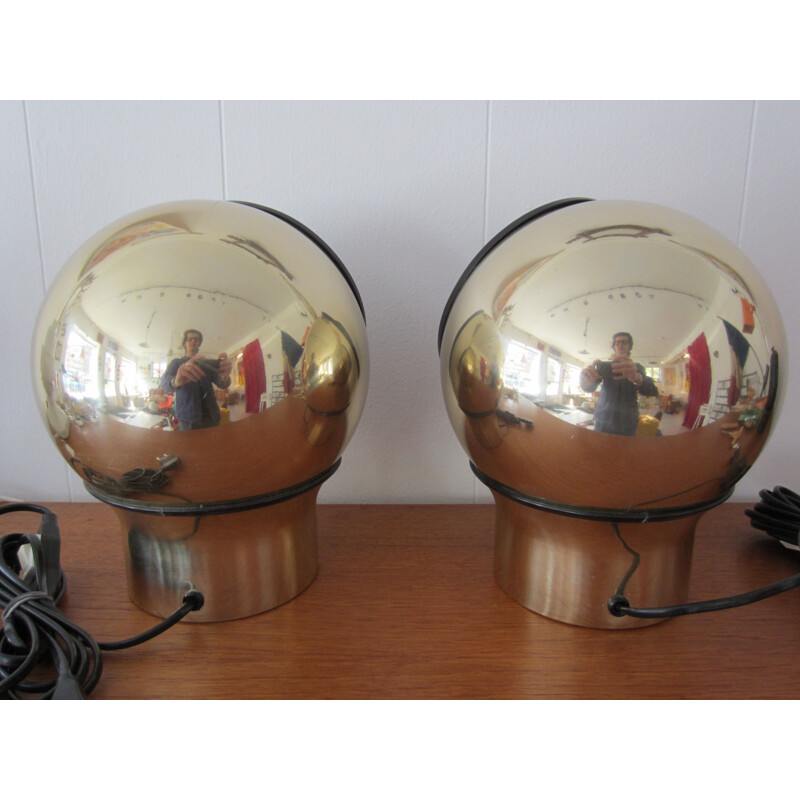 Pair of vintage gold metal wall lights "Hemi Klot 3", 1970s