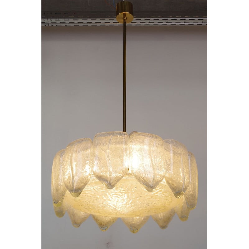 Vintage frosted glass chandelier by Doria Leuchte, 1960