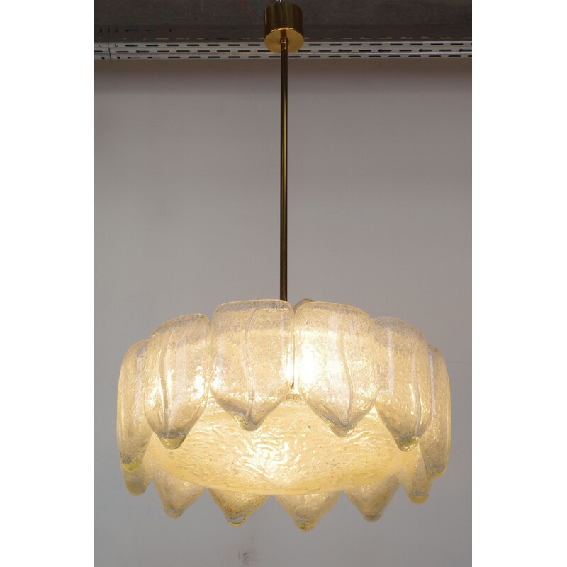 Vintage frosted glass chandelier by Doria Leuchte, 1960